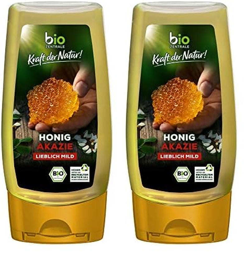 Biozentrale Miel d'acacia biologique | 350 g Miel Bio de fleurs d'acacia blanc | Idéal en tartinade Miel bio pour le thé | Alternative au miel en nid d'abeille (pack de 2)
