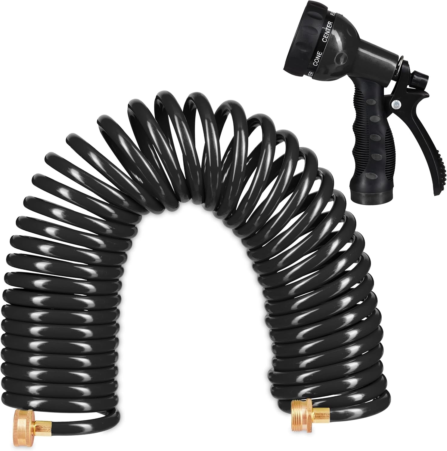 Relaxdays Tuyau spiralé extensible jusqu'à 10 m Tuyau d'arrosage flexible avec pulvérisateur d'eau 7 modes de pulvérisation Noir
