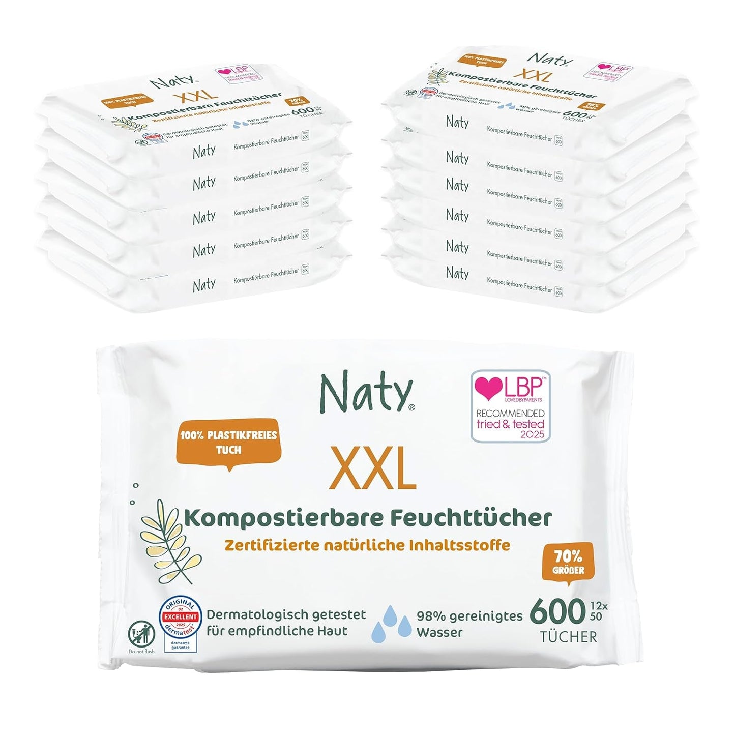 Lingettes Naty pour bébé | 100 % à base de plantes et sans parfum pour les peaux sensibles | Lingettes sans plastique et certifiées compostables avec de l'eau purifiée à 98 % | 672 lingettes (12 paquets)