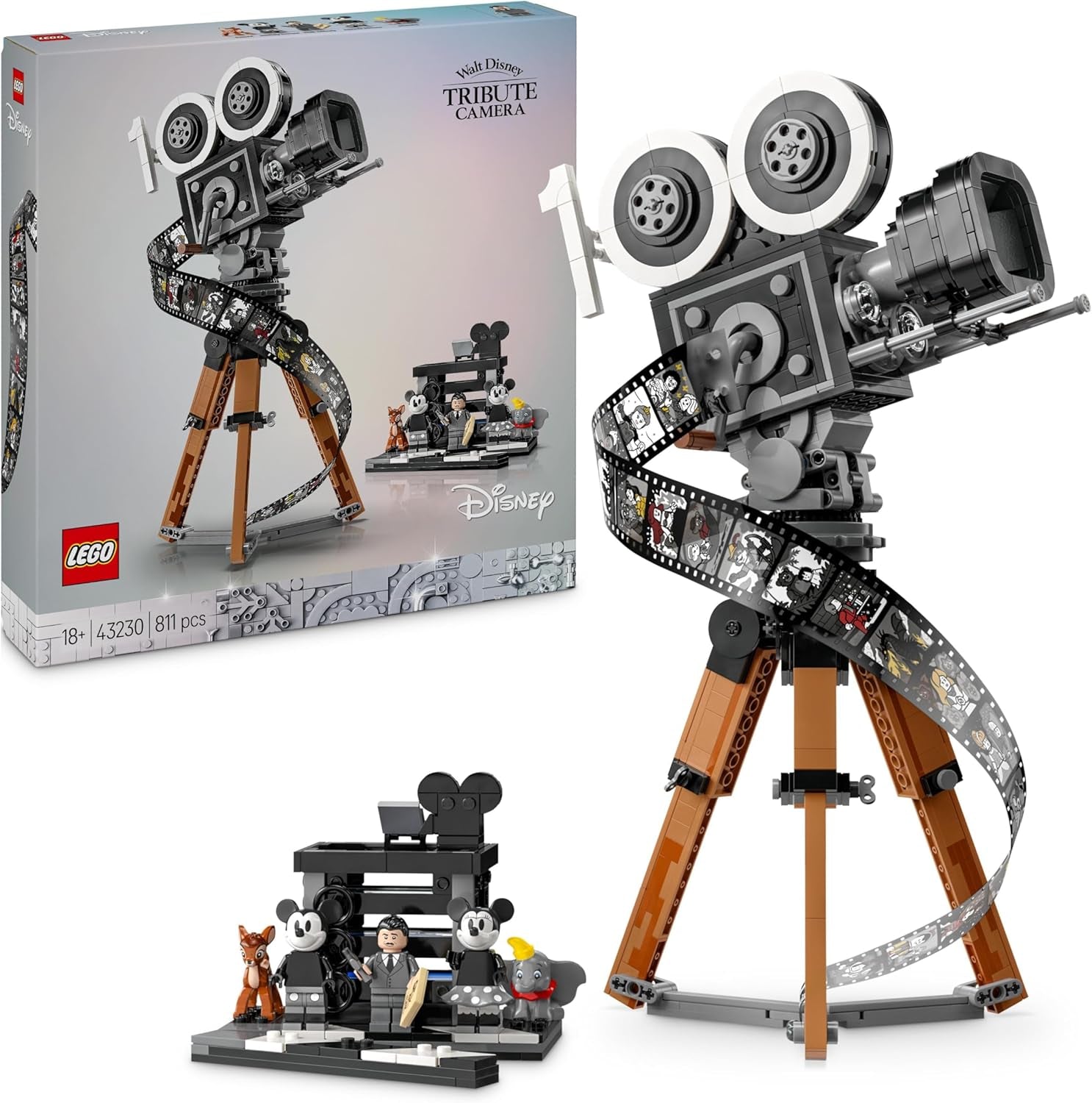 LEGO | Appareil photo Disney - Hommage à Walt Disney, Ensemble pour adultes avec mini-figurines de Mickey et Minnie Mouse, figurines de Bambi et Dumbo, Cadeau pour femmes, hommes et fans, Exposition 43230 Jeux de construction Besuche den LEGO-Store Modern