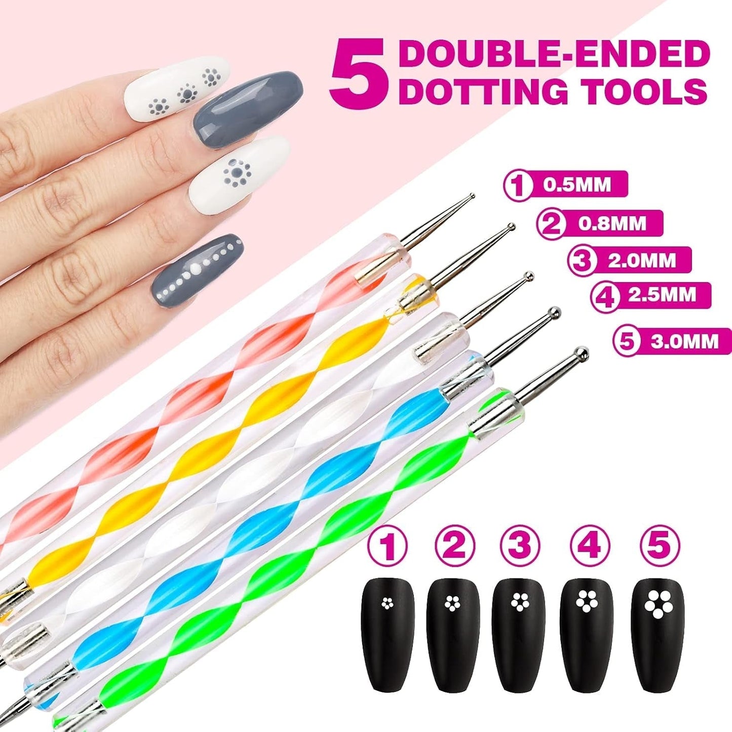 FANDAMEI 54 Blätter Wassertransfer Nagelsticker & Nail Art Pinsel Set, Stylos à pointillés, Blattgold pour l'art de l'art, bande de strass, strass, travail et décoration, ensemble pour l'art de l'art