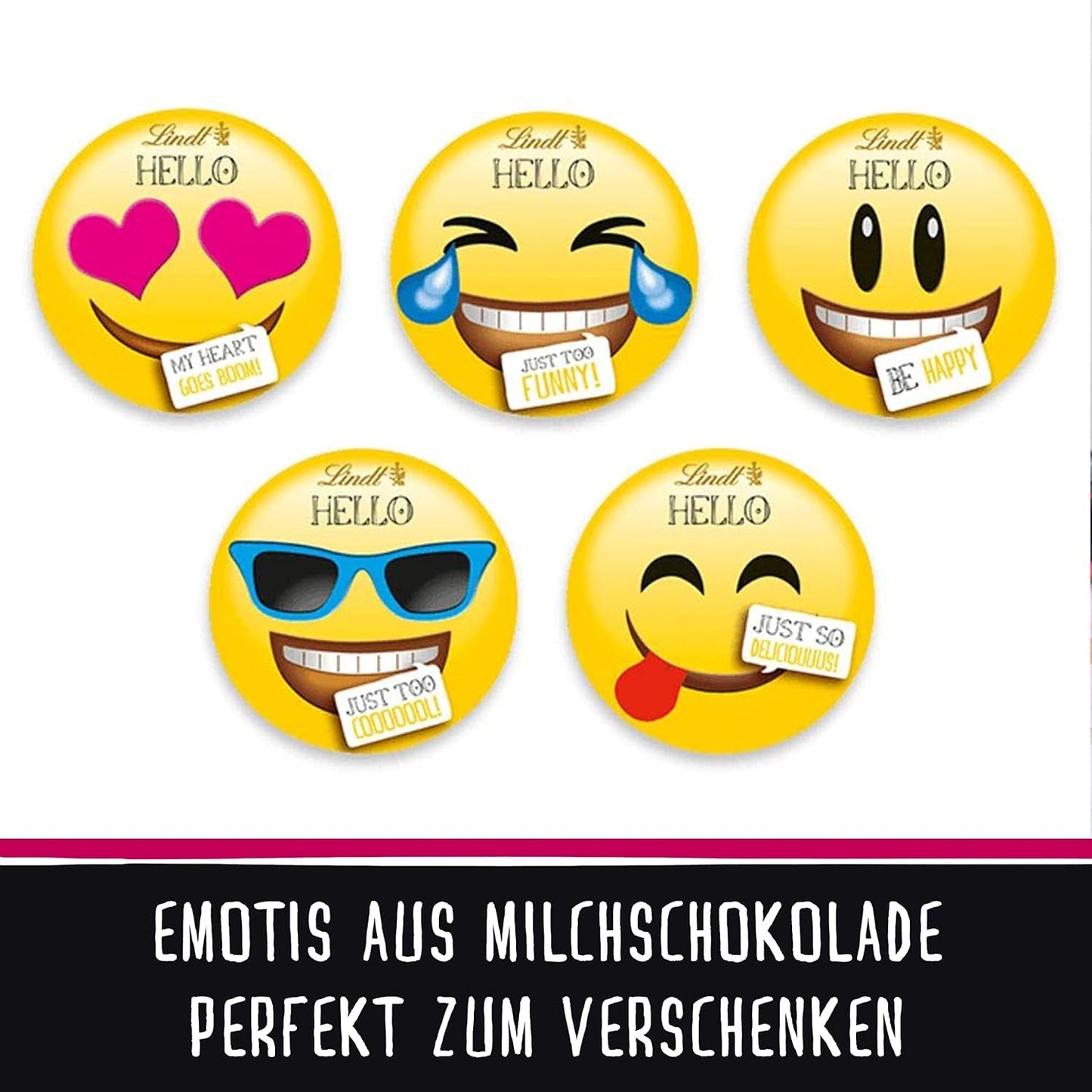 BONJOUR Mini Émoticônes au chocolat | 164g | Env. 27 émoticônes sympas aux designs variés, fabriquées à partir du meilleur chocolat au lait | Cadeau chocolat pour les enfants | Pour la décoration (pack de 2)