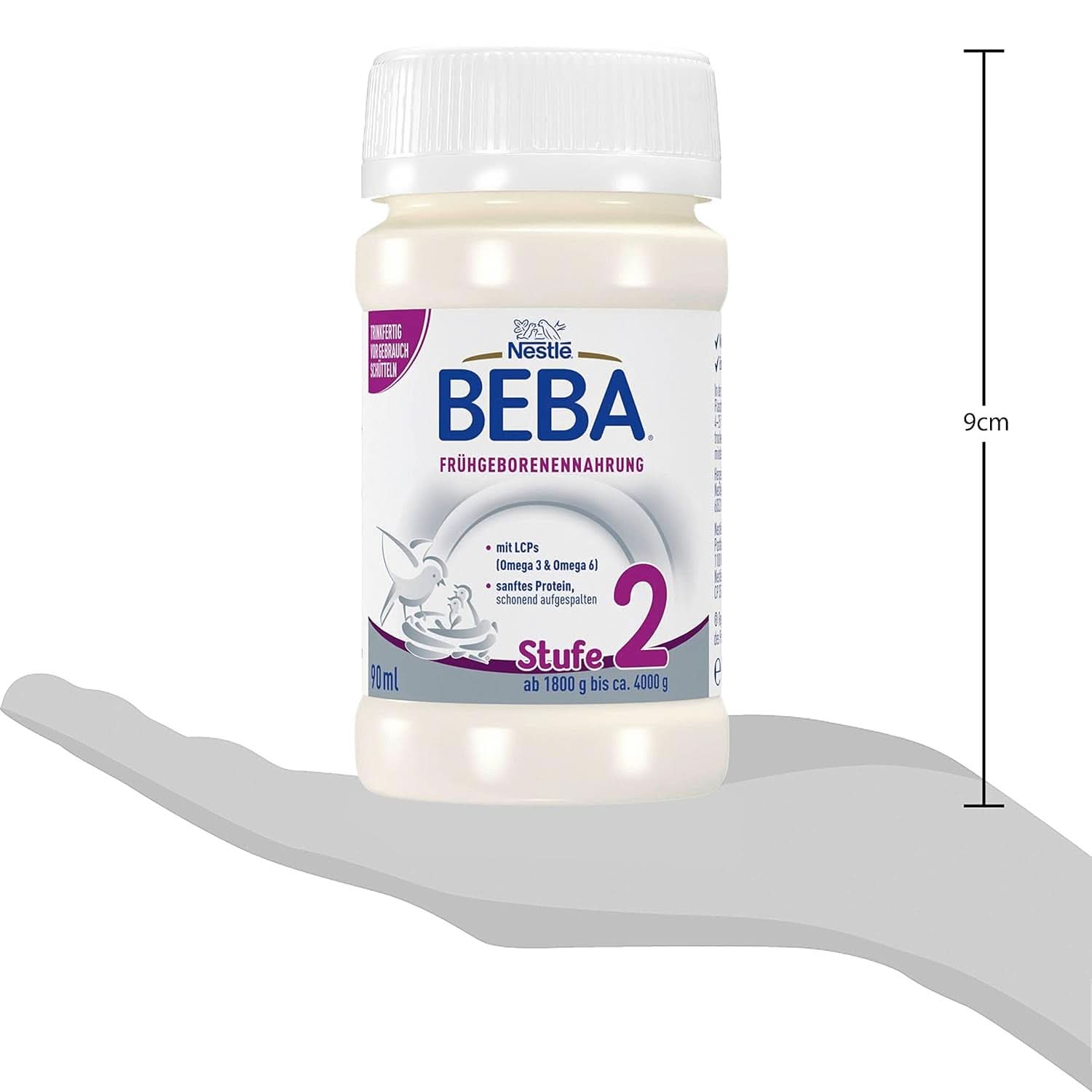 Aliment pour bébés prématurés BEBA Niveau 2, Aliment spécial pour bébés prématurés et nouveau-nés de faible poids, prêt à boire, pack de 32 (32 x 90 ml) Naty Shop