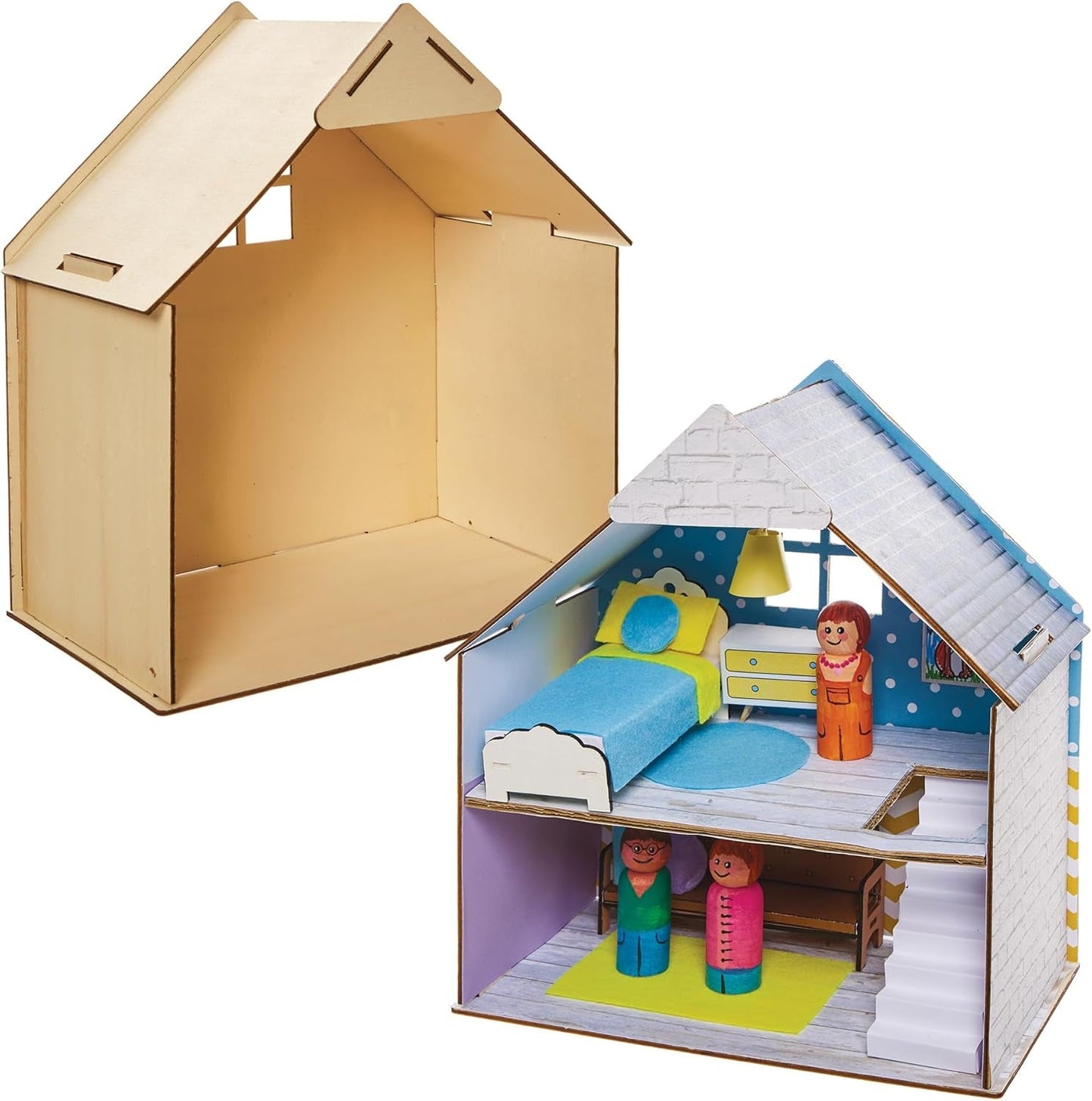 Baker Ross FN199 Construisez votre propre maison de poupée en bois - Kit de construction de maison de poupée 1 pièce pour kit d'artisanat pour enfants