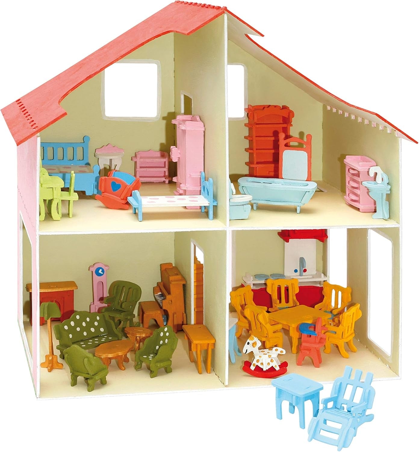 Pebaro Donau Elektronik _M880 Maison de poupée puzzle 3D avec meubles, 30 x 30 x 30 cm, naturel