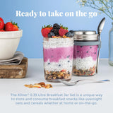 Pot de petit-déjeuner Kilner avec cuillère / 350 ml, Ø 9,5 cm / 5 pièces | tasse de muesli à emporter / non toxique / récipient en verre avec couvercle pour muesli, porridge et yaourt / contenant d'avoine pour la nuit Naty Shop Boîtes de conservation des aliments