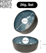 Moritz & Moritz Ensemble de bols de service BIO, Bleu - 2 grands bols en grès de haute qualité, modernes et intemporels, passent au micro-ondes et au lave-vaisselle - parfaits pour les salades, les pâtes, les collations et plus encore