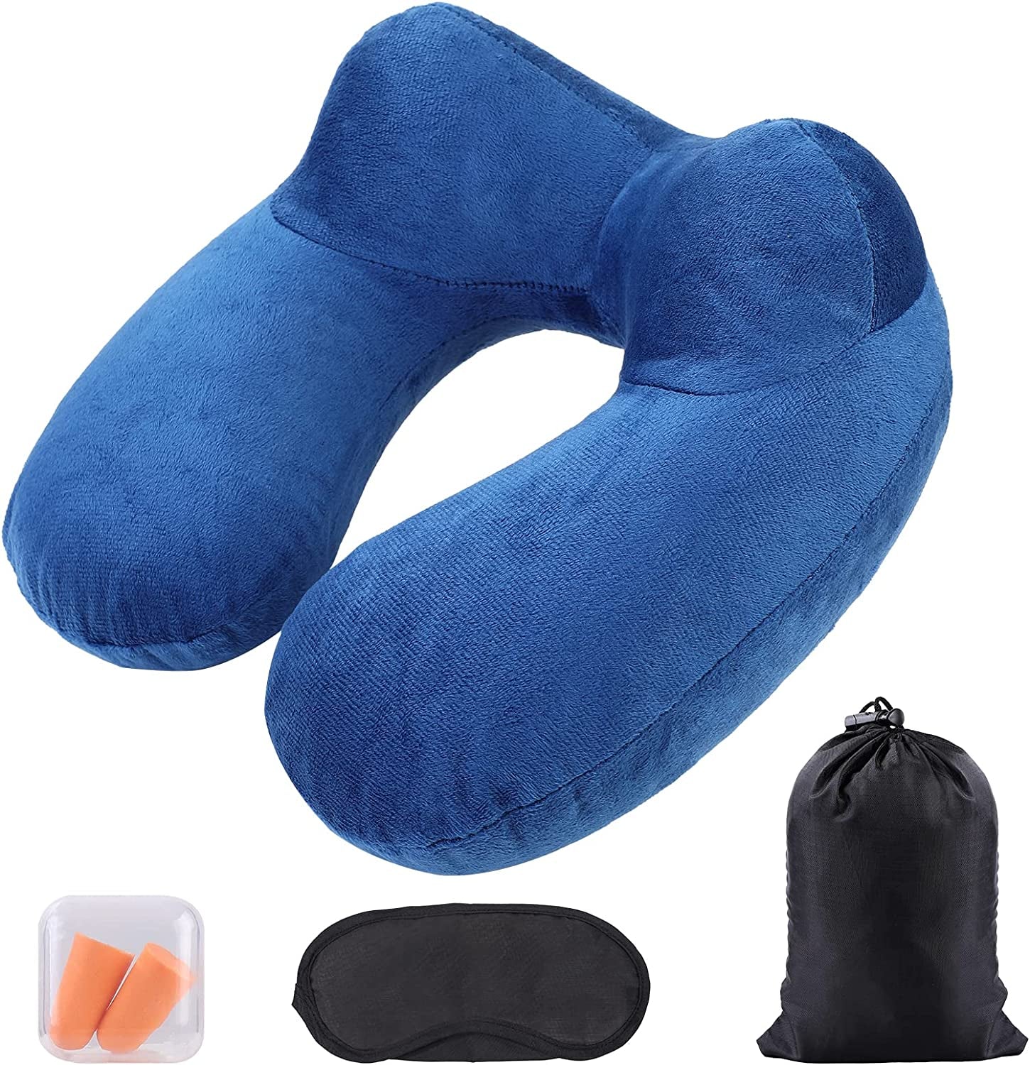 Oreiller cervical gonflable de voyage, oreiller cervical gonflable compact et rapide avec housse de coussin lavable pour les voyages en voiture, avion, train, bureau, famille