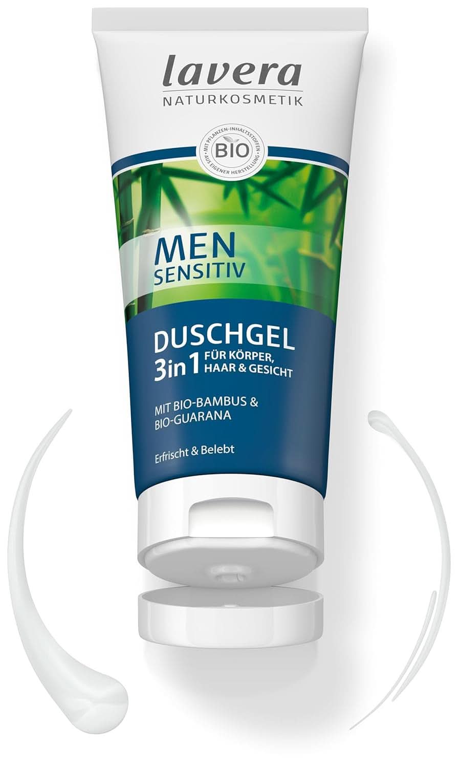 Lavera, Gel douche au bambou bio et guarana, 3 en 1, pour la peau, les cheveux et le visage, 200 ml Douche et bain Naty Shop