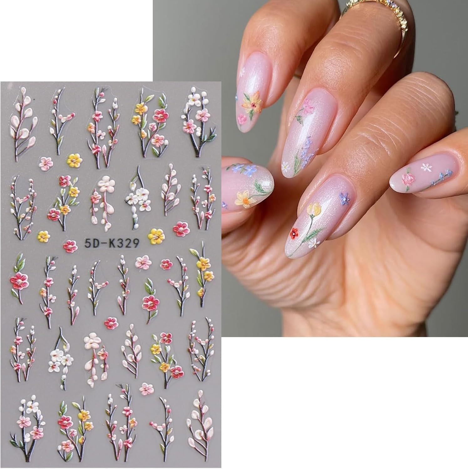 JMEOWIO Autocollants de Nail Art 3D, Autocollants pour Nail Art, Autocollants pour Nail Art, Autocollants pour Nail Art, Autocollants pour Nail Art, 5D Stéréoscopiques, Feuilles d'herbes, Décoration de Nageldesign, 4 Feuilles