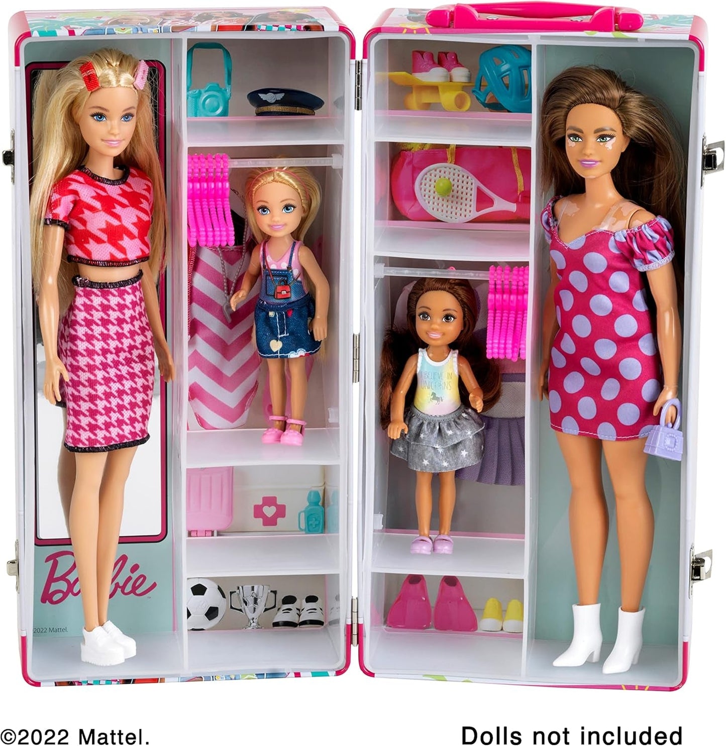 Theo Klein - 5801 - Armoire Barbie avec tringles à vêtements et compartiments, jouet à partir de 3 ans, accessoires inclus, multicolore