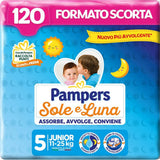 Couches Pampers Sun and Moon, unisexe, junior, taille 5 (11-25 kg), 120 couches