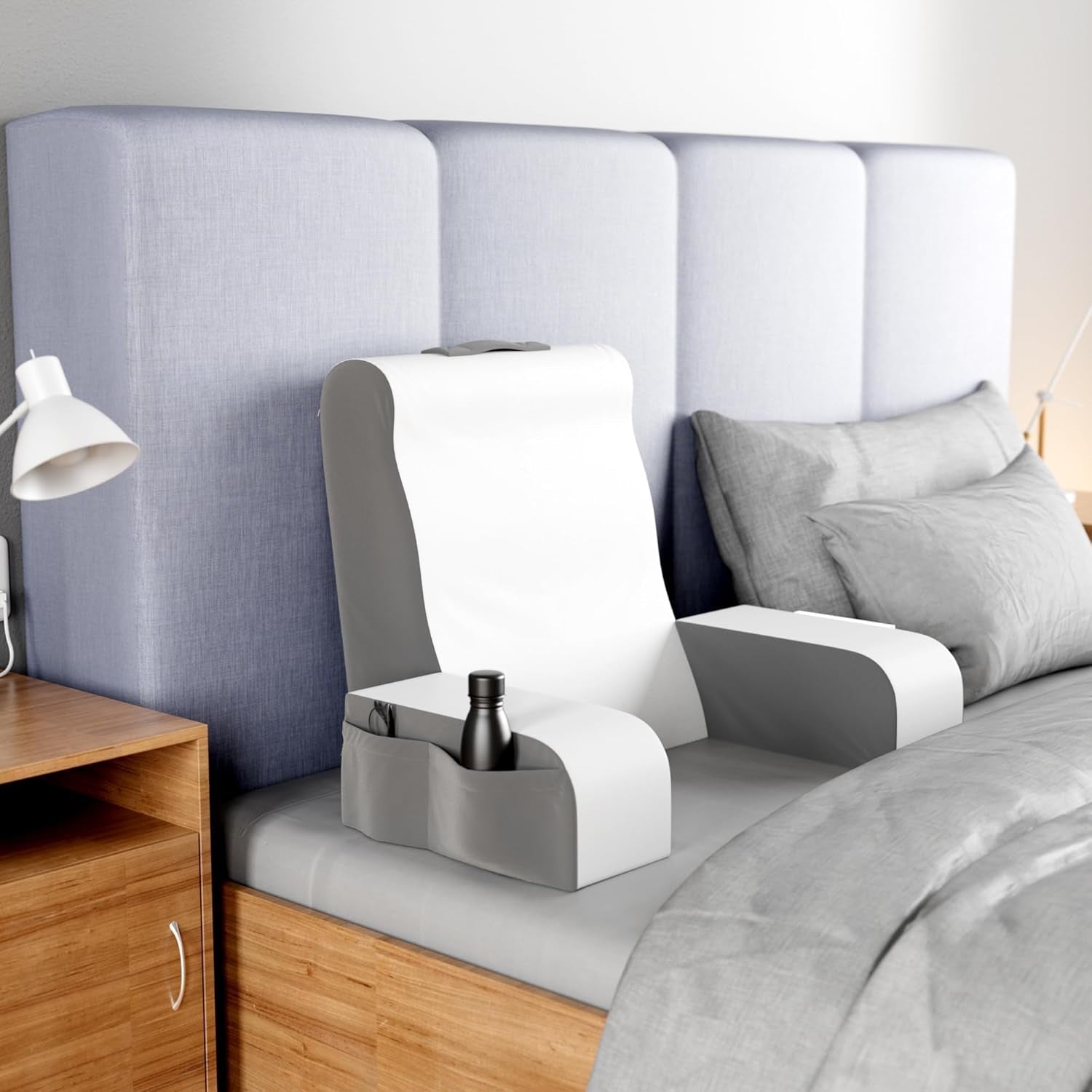 Oreiller de lecture compensé, oreiller de dossier de lit, oreiller de bras pour télévision, livres, jeux, chambre à coucher, soutien du dos (gris/blanc, standard)