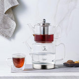 Karaca Dora Bouilloire en verre borosilicate avec infuseur à thé en acier inoxydable, bouilloire 2 L et bouilloire en verre 1 L avec infuseur, bouilloire turque, Caydanlik, machine à tisane turque, thé en vrac, XL