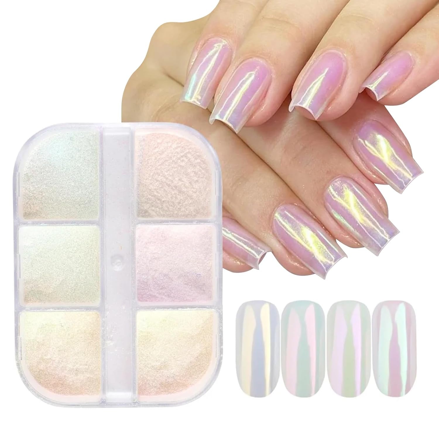 Poudre à ongles chromée Aurora Ice Shimmer poudre de pigment chromé 4 pièces poudre chromée ongles Nail Art Nageldesign