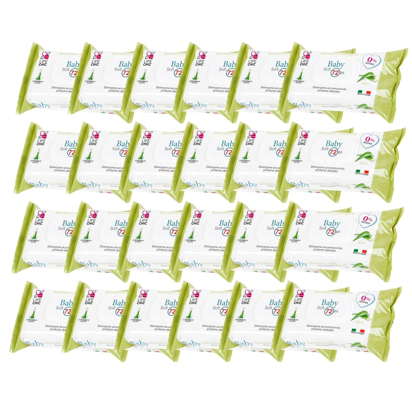 Lingettes humides Aloe Baby pour peaux sensibles, sans alcool, respectueuses de la peau, pH 5,5, légèrement parfumées, 1728 unités (24 paquets)
