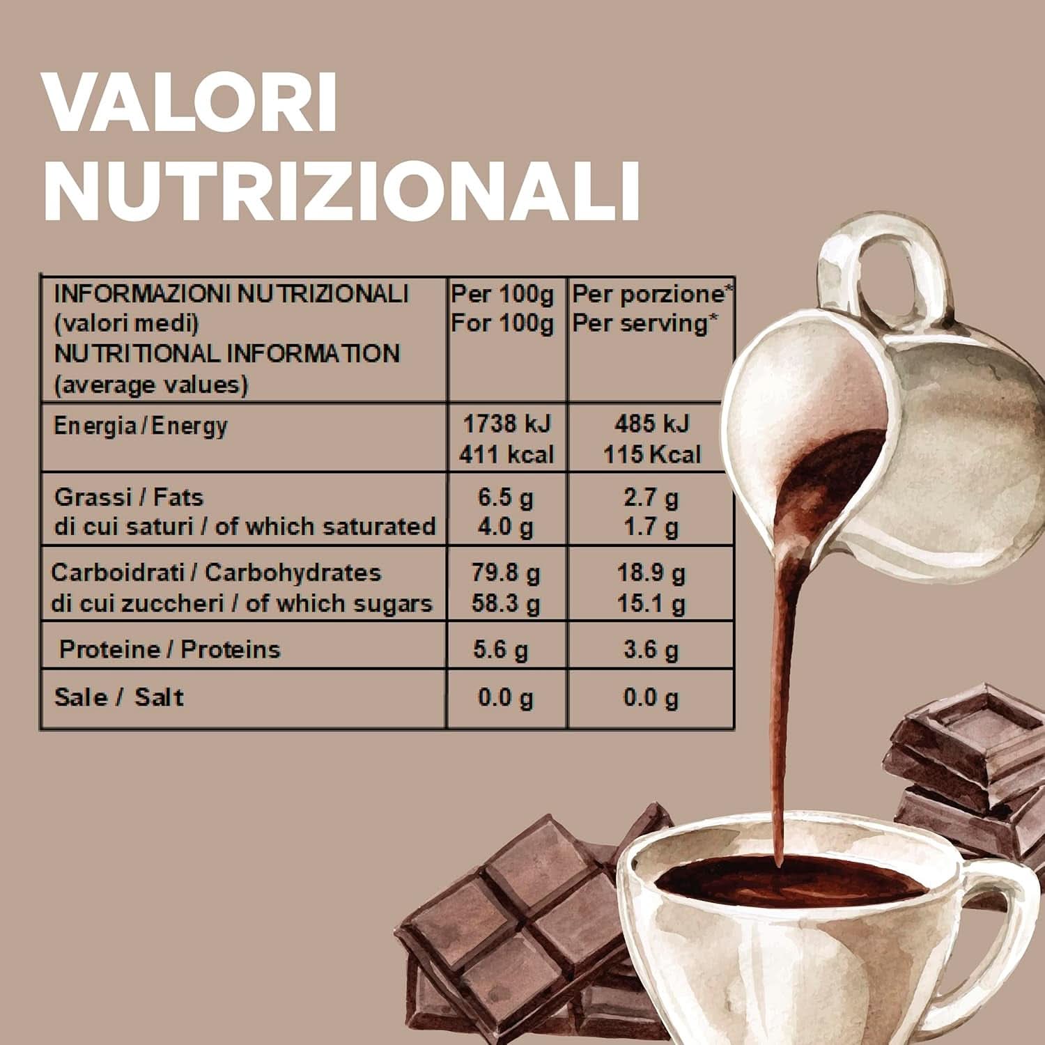 Chocolat chaud italien Cortina saveur CLASSIC - (15 X 30 g) Portion individuelle, enveloppe, 450 g Cacao et Chocolat Chaud Naty Shop