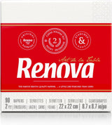 Serviettes en papier Renova, style cocktail de table blanc - 90 serviettes (paquet de 2)
