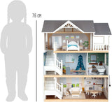 Small Foot Maison de poupée en bois à 3 étages avec façade ouverte et 12 meubles pour 3 ans et plus 11802 Blanc Gris