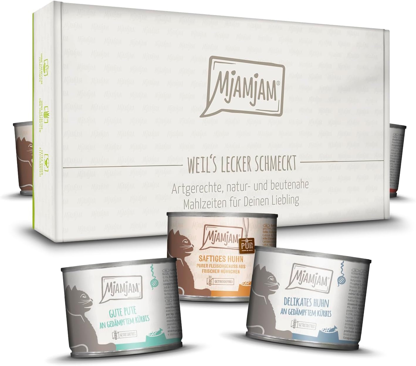 MjAMjAM - Nourriture humide de qualité supérieure pour chats - Boîte délicieuse de 12 paquets (12 x 200 g) sans céréales avec de la viande supplémentaire