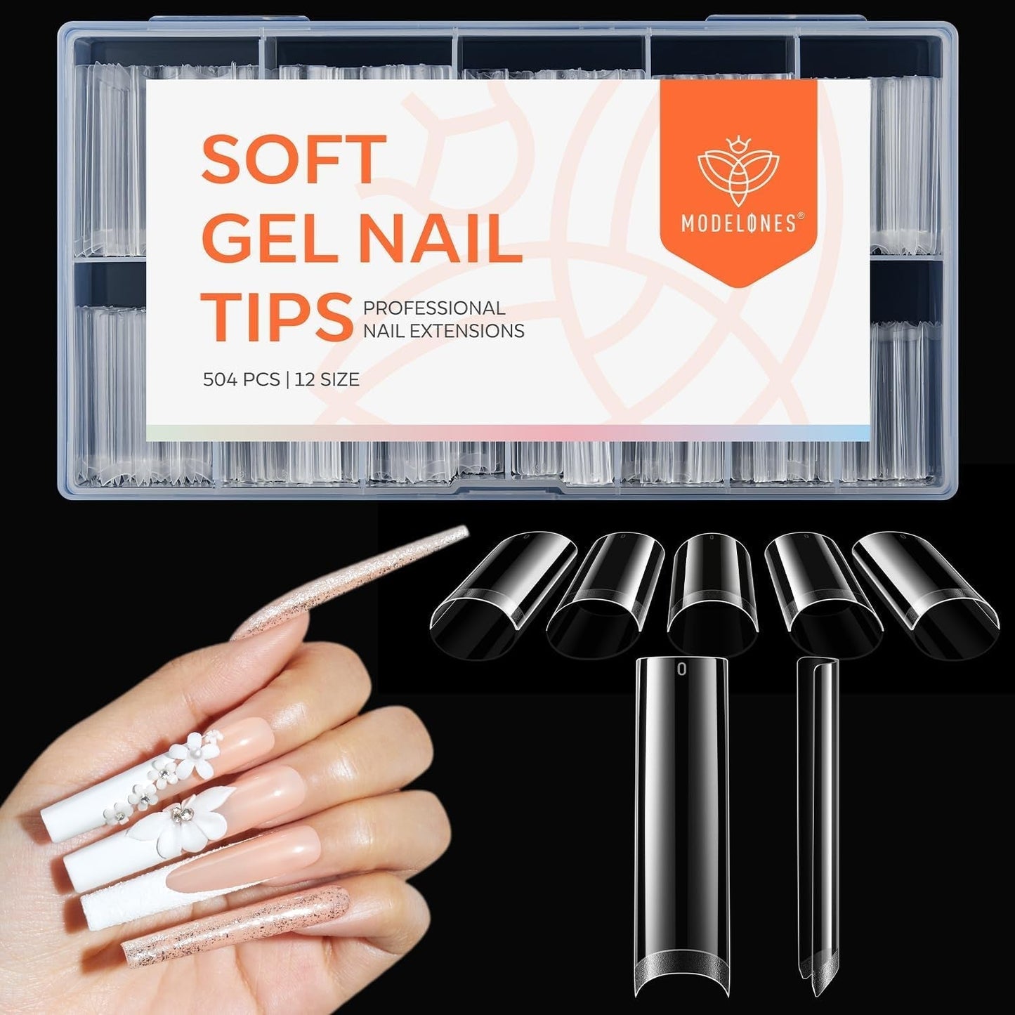 Modelones Nail Tips 216 pièces – Ensemble de pointes d'ongles à couverture complète, ensemble de pointes en gel souple, pointes d'ongles en résine PMMA pré-polissage, colle DIY sur ongles artificiels Nail Art, amandes courtes XS