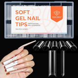 Modelones Nail Tips 216 pièces – Ensemble de pointes d'ongles à couverture complète, ensemble de pointes en gel souple, pointes d'ongles en résine PMMA pré-polissage, colle DIY sur ongles artificiels Nail Art, amandes courtes XS