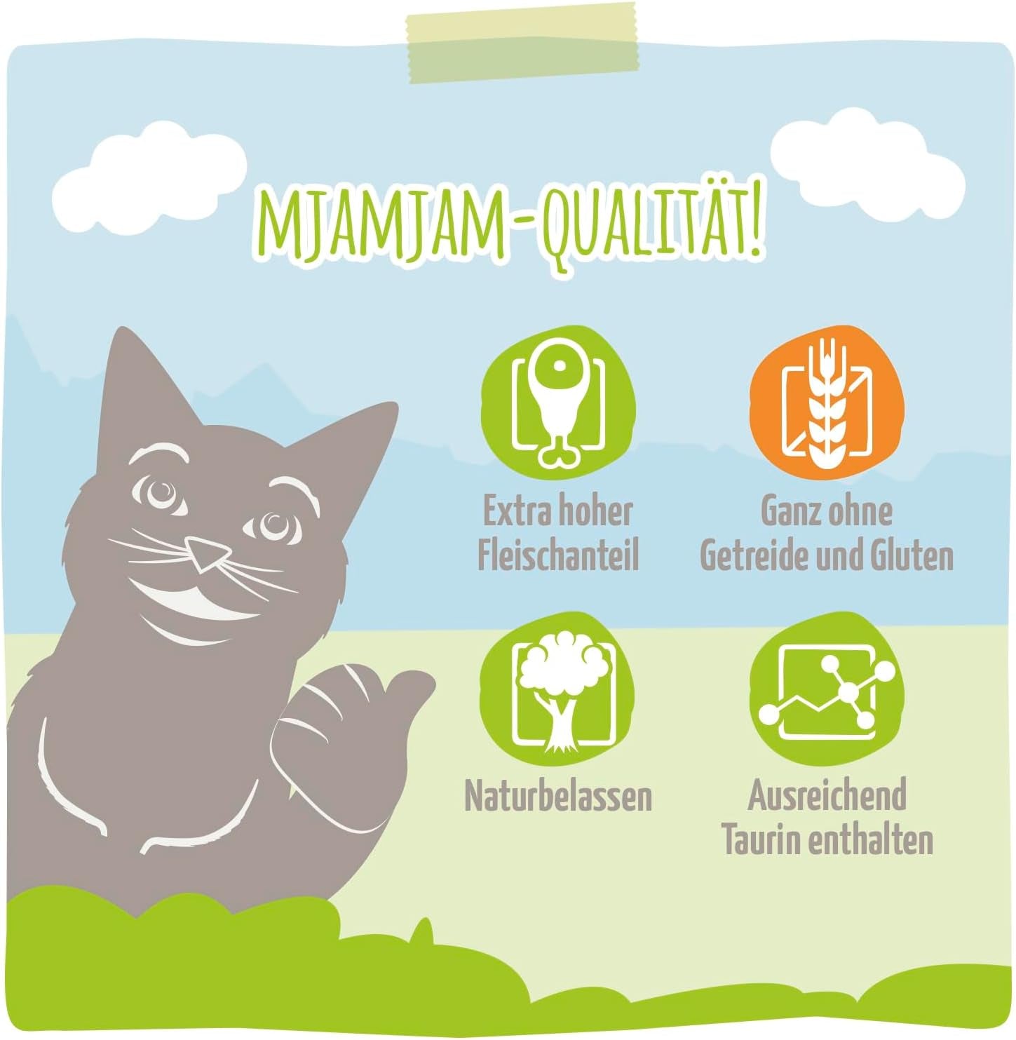 MjAMjAM - Nourriture humide de qualité supérieure pour chats - Boîte délicieuse de 12 paquets (12 x 200 g) sans céréales avec de la viande supplémentaire