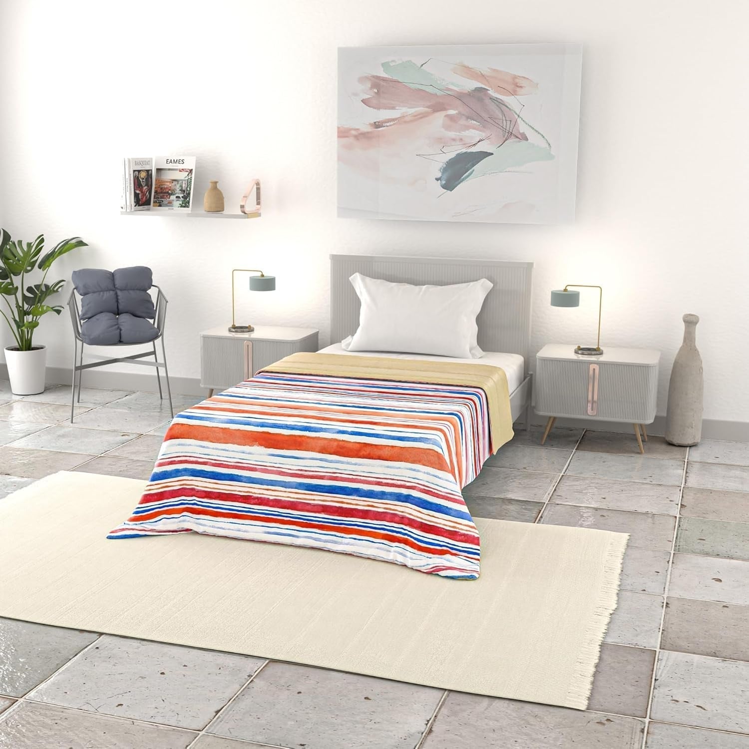 Couverture d'été basique, microfibre, rayures jeans, 200X240Cm Couettes et couettes Naty Shop Strisce 200X240Cm