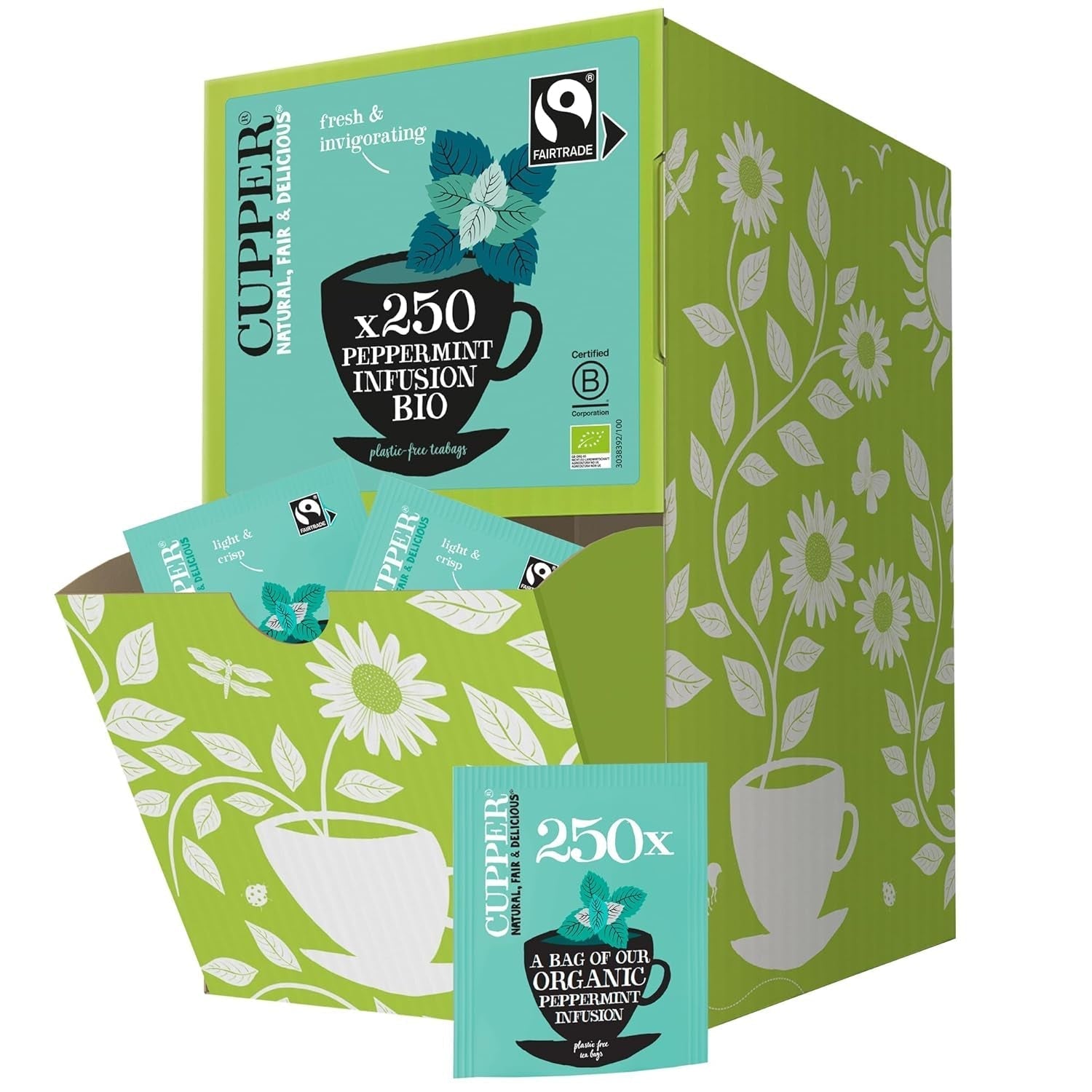 Cupper Thé aux fruits bio Canneberge Framboise | Thé à la framboise | 250 sachets de thé non blanchis | Grand paquet | Parfait pour le bureau | Écologique | Commerce équitable