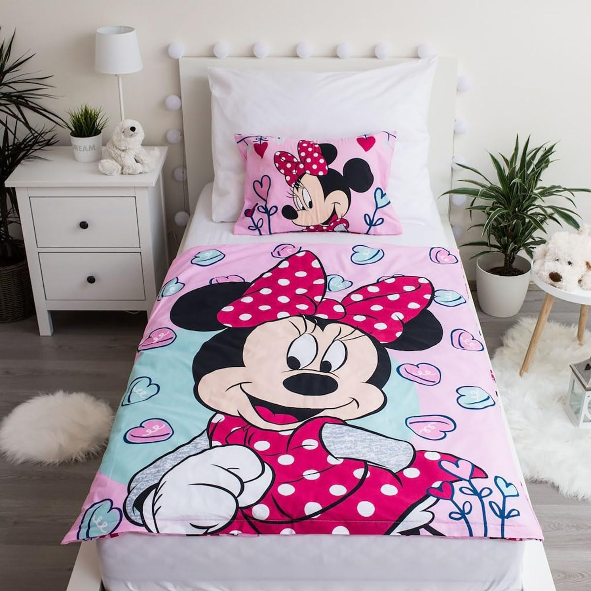 Parure de lit Disney, Minnie Mouse rose bébé, 100 % coton avec fermeture éclair - Kids Naty Shop