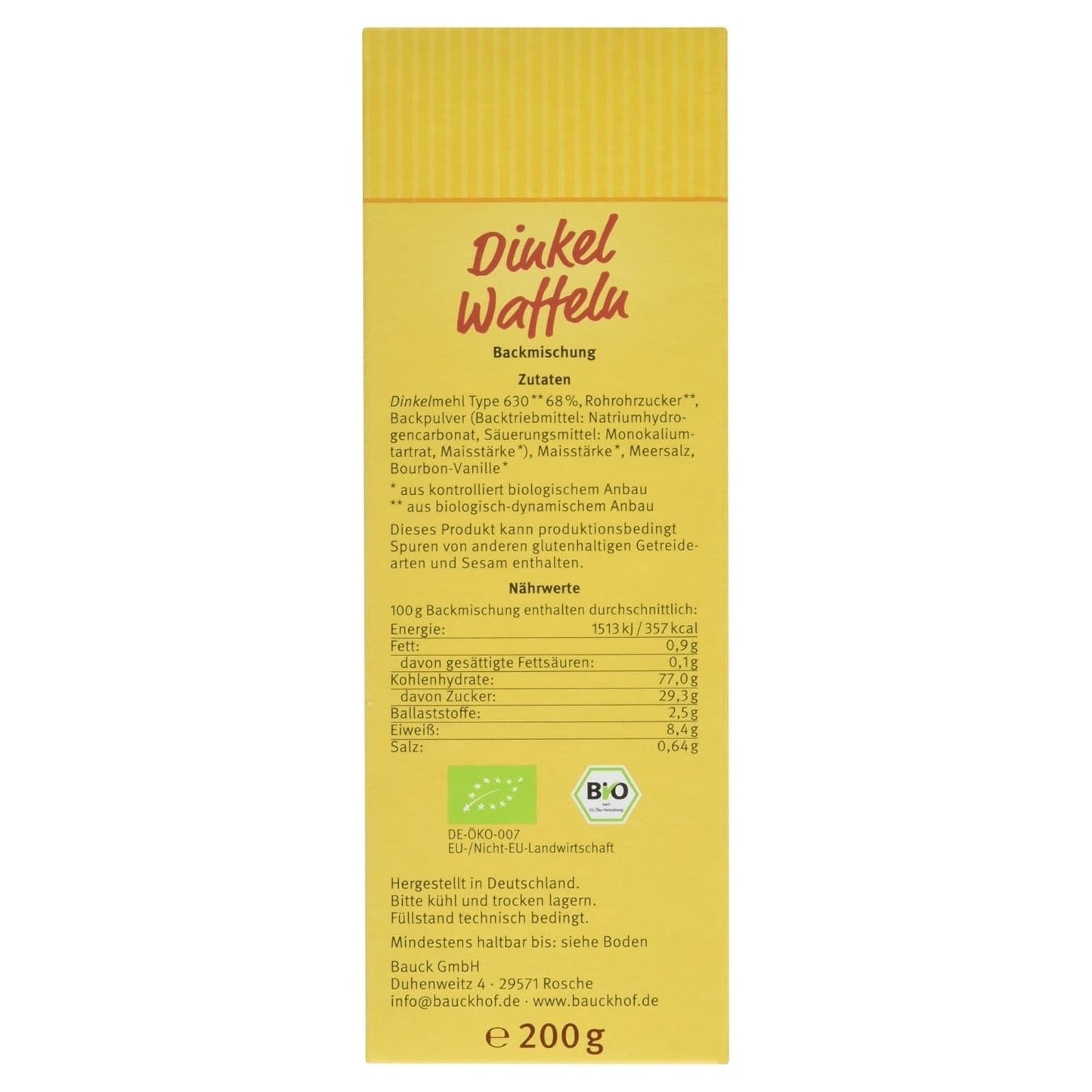 Demeter Bauck Hof Bio Dinkel Wafflen, 200 G Mélange pour la pâtisserie et la cuisine Naty Shop