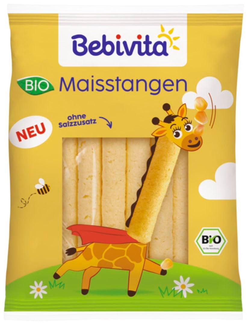 Bâtonnets de maïs bio (9 x 40g), sans sel ajouté, sans sucre ajouté, sans gluten, idéal au snacking et à emporter