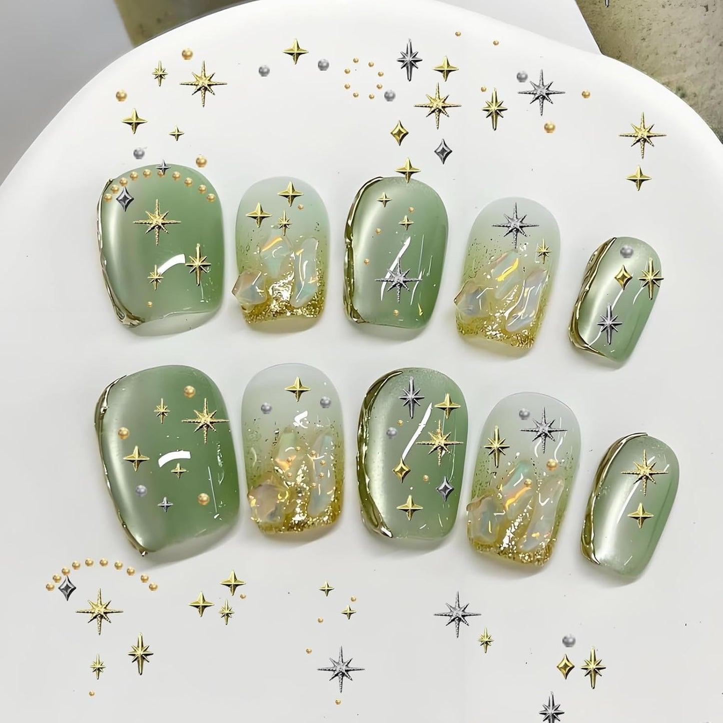 3400 pièces Goldene et Silberne Sternperlen, Goldene Nagelanhänger, Zubehör Für Nagelschmuck, Schöne Sternnagelanhänger Für Nägel, Nail Art Strass