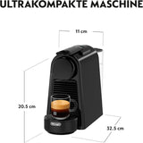 Machine à expresso avec capsules Nespresso De'Longhi Essenza Mini, noir | Pression de la pompe 19 bars | Réservoir d'eau 0,6 l | Pour expresso et poumon | Petite machine à expresso – De bons moments café | EN85.B