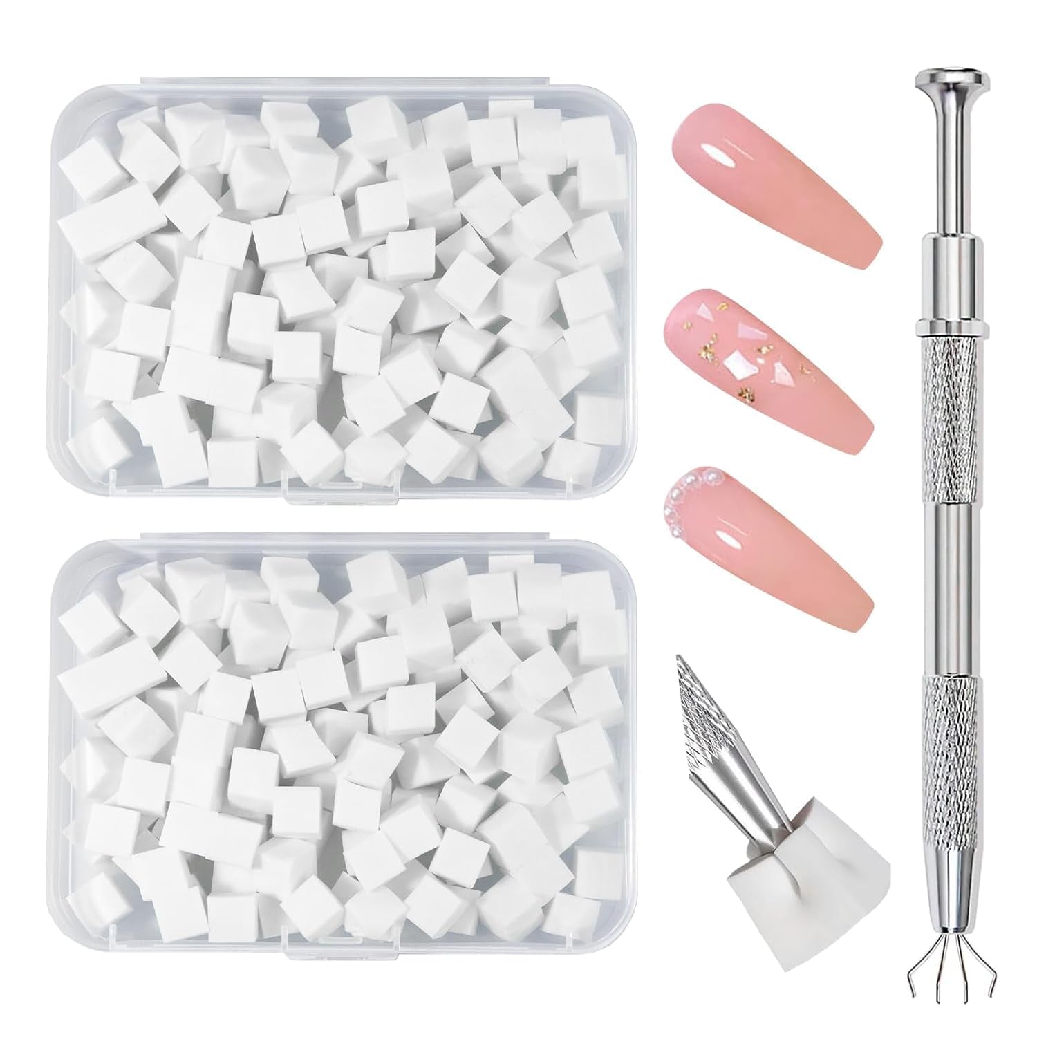 125 Nail Art Schwämme et 4 Krallen Nail Sponge Metallgreifer pour Ombre et Gradient Nageldesign, Nagelkunst-Schwamm Pinsel, Maniküre Zubehör für Nägel, Nail Art Schwämme pour Babyboomer Effet DIY