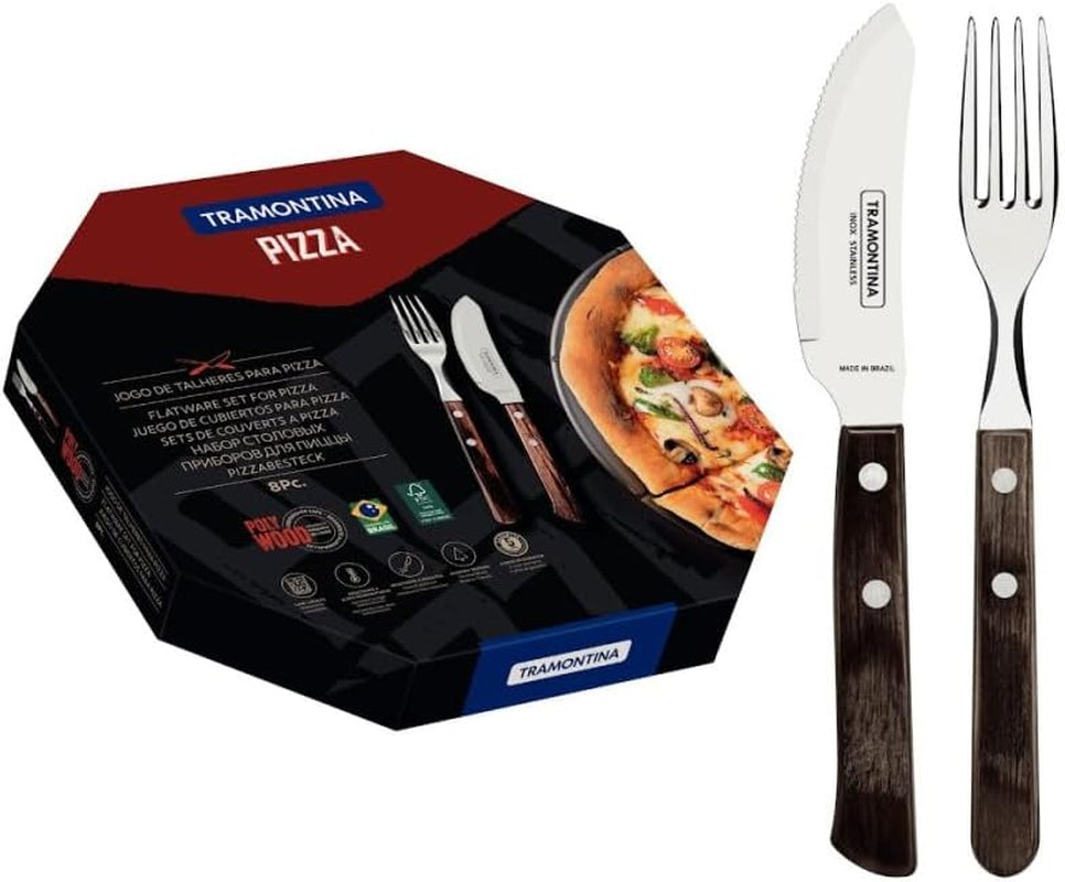 Tramontina PIZZA Besteck, ensemble de 8 pièces, pour 4 personnes, bois de rose libre, griffes de bois certifiées Fsc, fête des machines à laver, cuisine Naty Shop