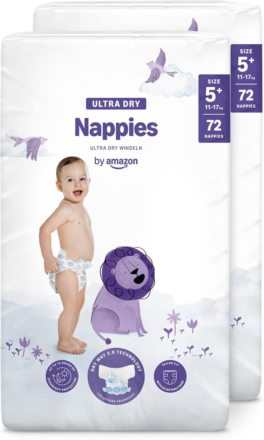 Couches Amazon Ultra Dry, taille 1 (2-5 kg) – Boîte mensuelle, blanche, 96 pièces (2 paquets de 48) (anciennement marque Mama Bear, produit identique)