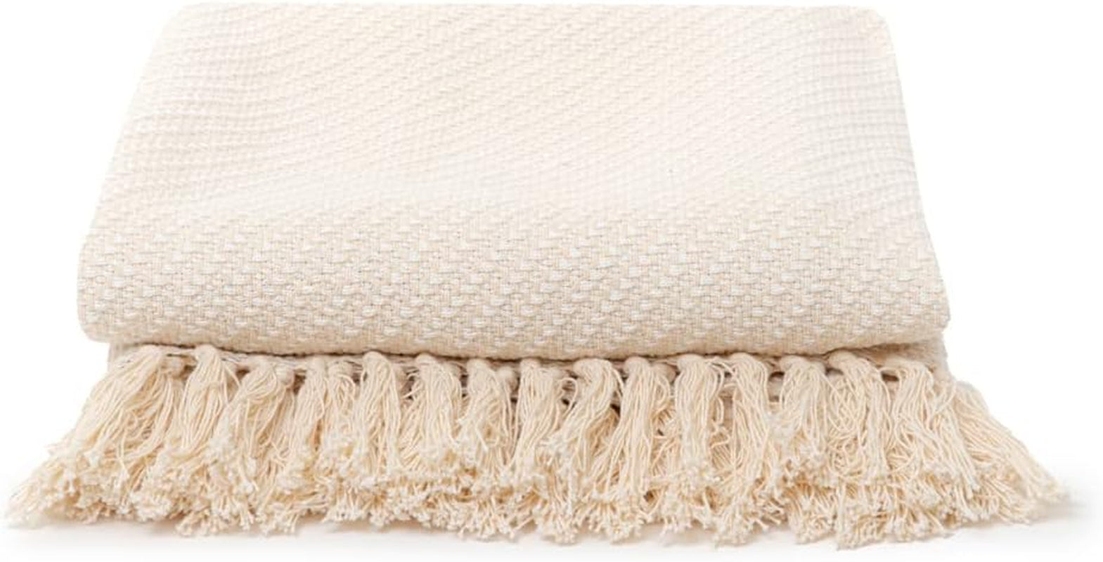 HOMLA Morris Plaid Couverture à franges en coton - Couverture douce et confortable Couverture en coton - tissu fin 130 X 170 Cm Ecru Lits et Couvertures Besuche den HOMLA-Store