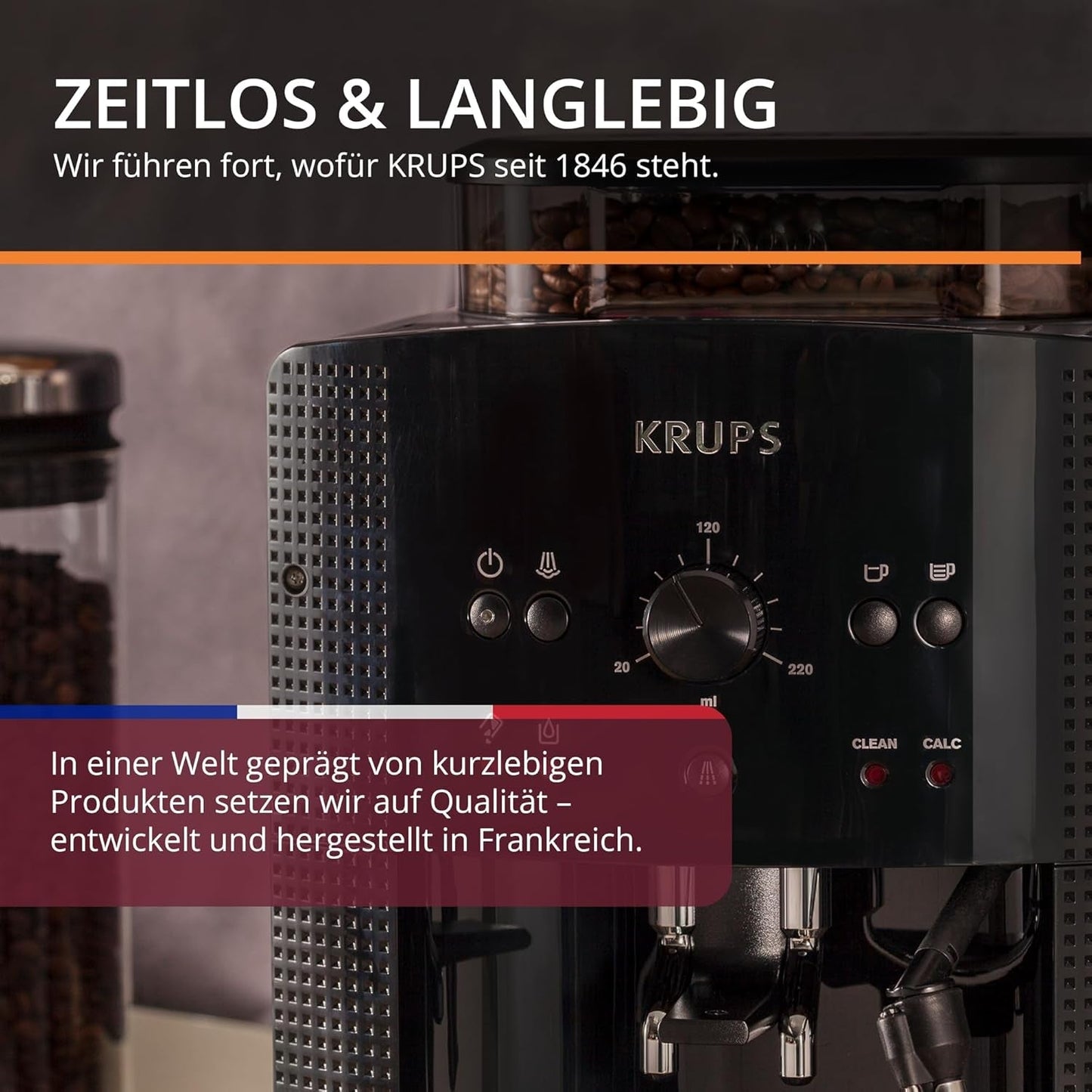 Machine à expresso automatique KRUPS Arabica Picto, design compact, facile à utiliser, commande rotative intuitive réglable, mousseur à lait, fonction 2 tasses, machine à expresso, noir, EA810870