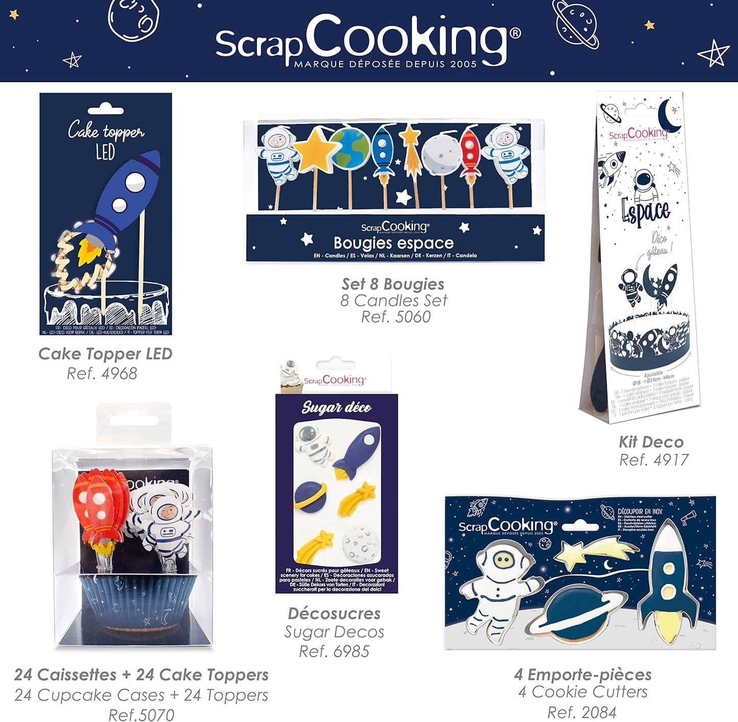 ScrapCooking – 4 Ausstechformen für Plätzchen, aus Edelstahl – Astronaut, Sternschnuppe, Rakete, Planeten – Formen für kleine Kuchen – Zubehör zum Backen Geburtstag Deko – 2084