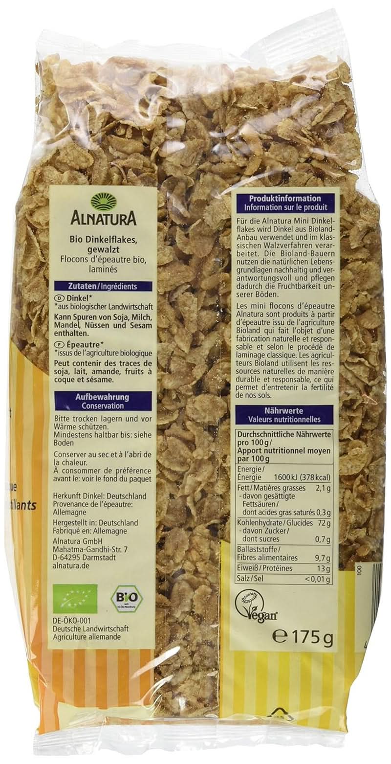 Mini Flocons d'Épeautre - Qualité Bio - Non sucré, croquant - Petit déjeuner, 175 grammes Céréales Naty Shop