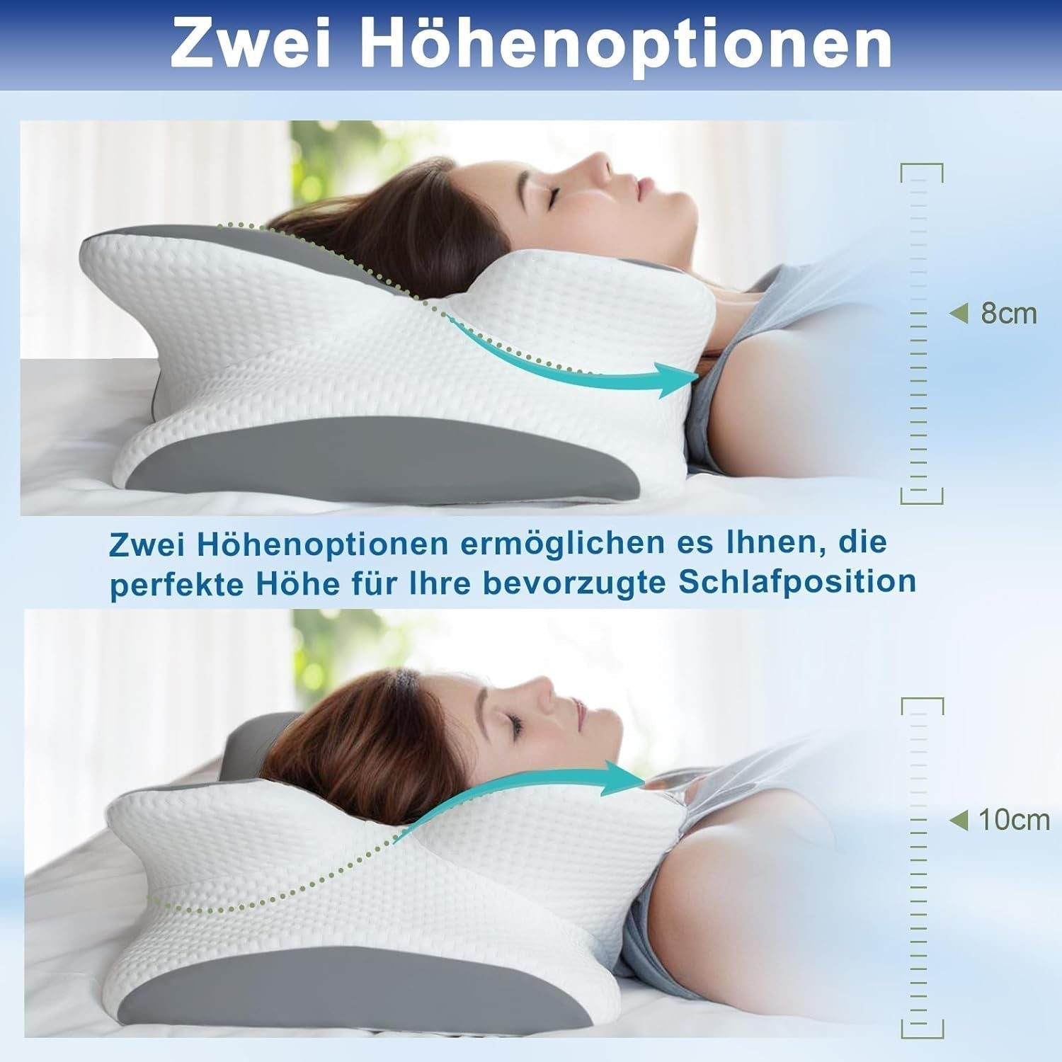Oreiller orthopédique en mousse à mémoire de forme - Design ergonomique - Forme creuse pour dormeurs sur le côté, le dos et le ventre - Oreillers orthopédiques cervicaux gris Naty Shop