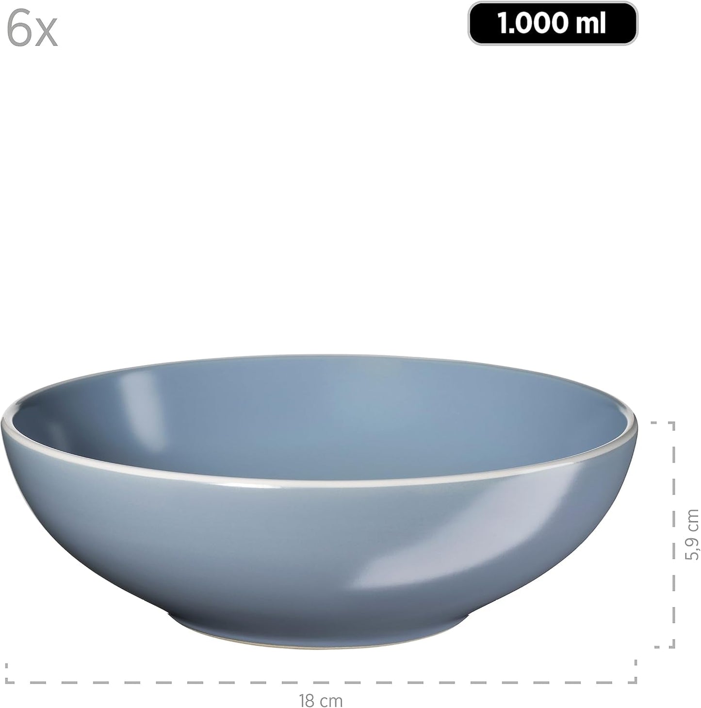 MÄSER 931844 Elissa - Service de table moderne pour 6 personnes, bleu avec bord blanc, ensemble combiné de 24 pièces, céramique