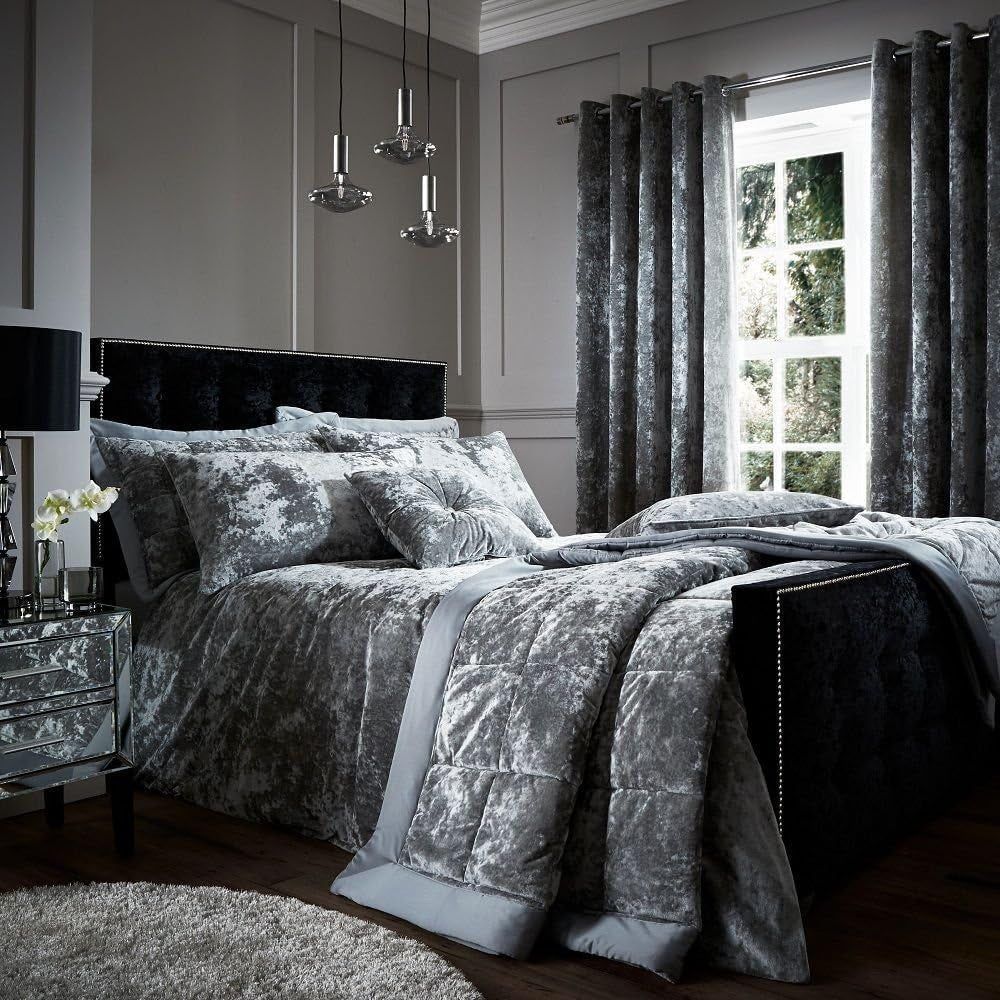 Catherine Lansfield - Couvre-lit double en faux velours écrasé - Polyester, Polyester, Argent, 53 X 23 X 53 Cm Catherine Lansfield Lits et Couvertures