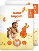Couches Amazon Ultra Dry, taille 1 (2-5 kg) – Boîte mensuelle, blanche, 96 pièces (2 paquets de 48) (anciennement marque Mama Bear, produit identique)