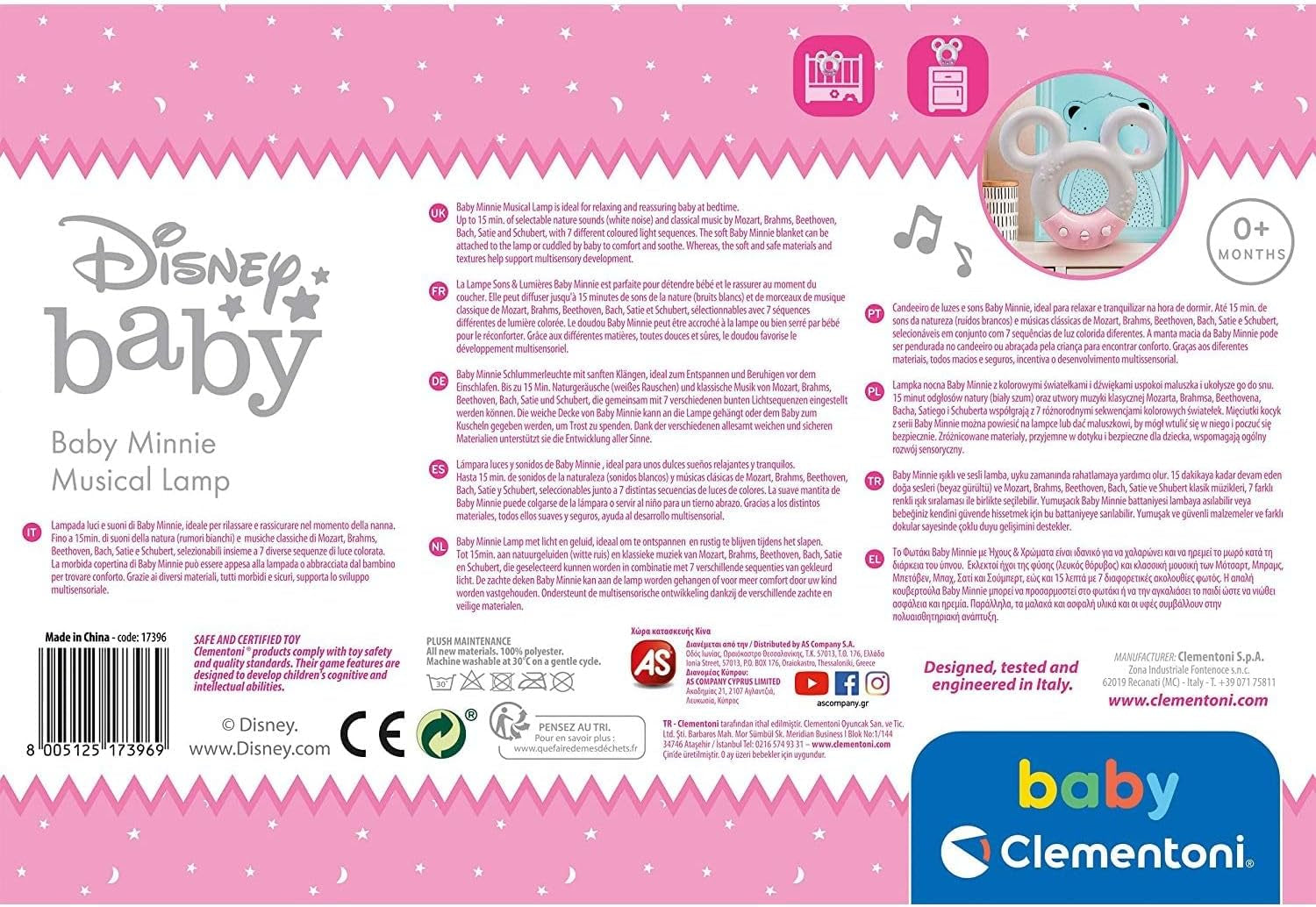 Clementoni 17396 Disney Baby Minnie Lampe Son & Couleur Veilleuse Musique Blanche 0 mois + Jucarii Bebe Naty Shop