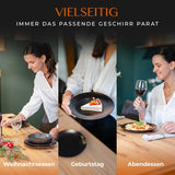 Service de table 12 pièces en grès – Ligne Prairie – Design élégant dans des tons marron/noir, lot de 4 assiettes plates, 4 assiettes à dessert et 4 assiettes plates/Collection Premium