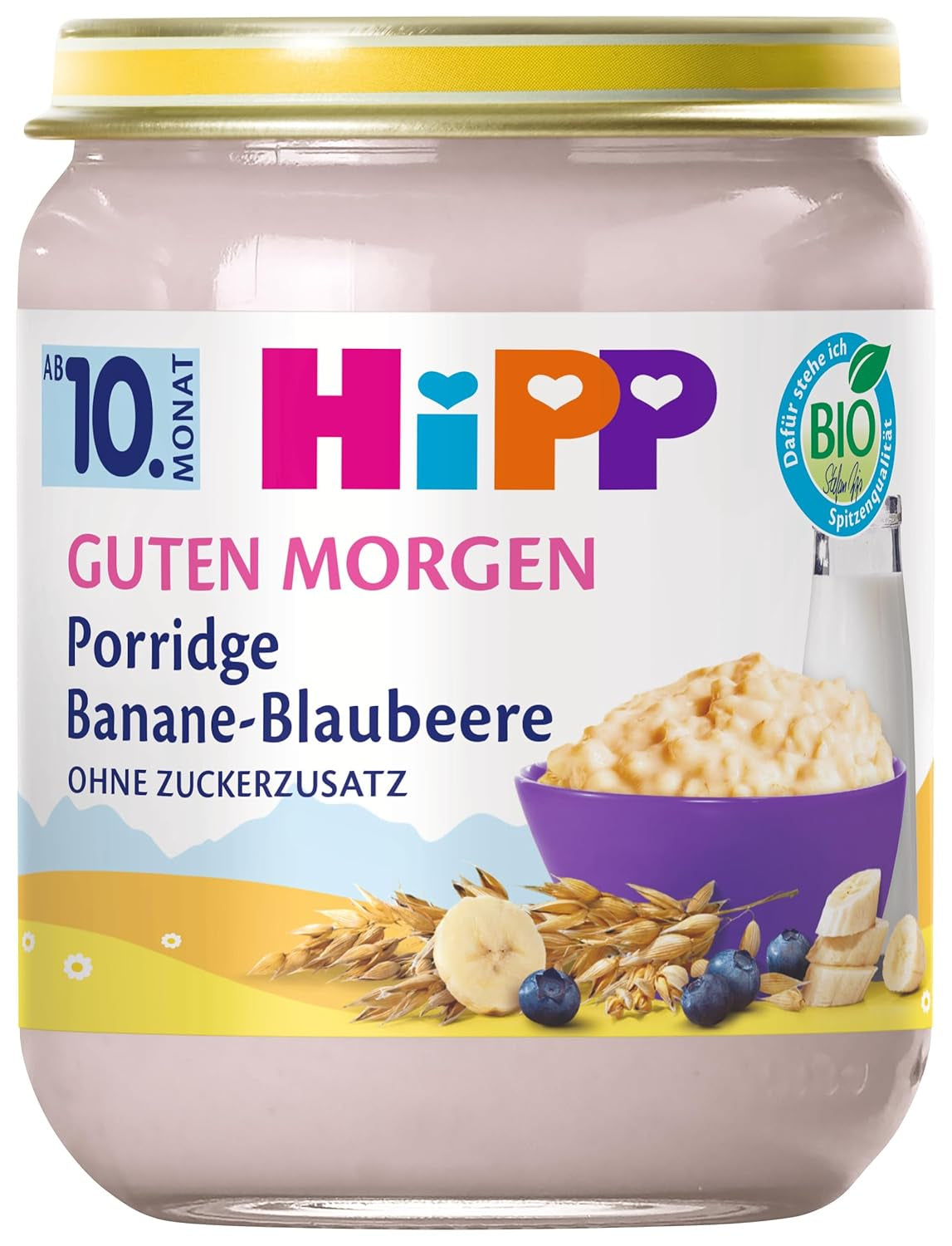HiPP Good Morning flocons d'avoine bio aux bananes et myrtilles (6 x 160g), dès 10 mois, sans sucre ajouté, bons chauds et froids, meilleure qualité bio