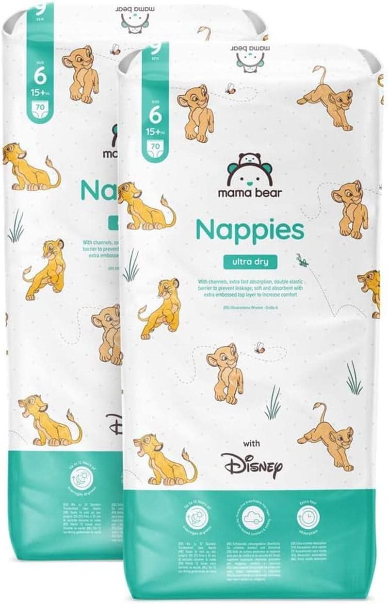 Couches Mama Bear Disney Ultra Dry taille 4 (8-14 kg), blanches, 84 pièces (1 paquet) Naty Shop taille 6 (15 + kg) paquet mensuel