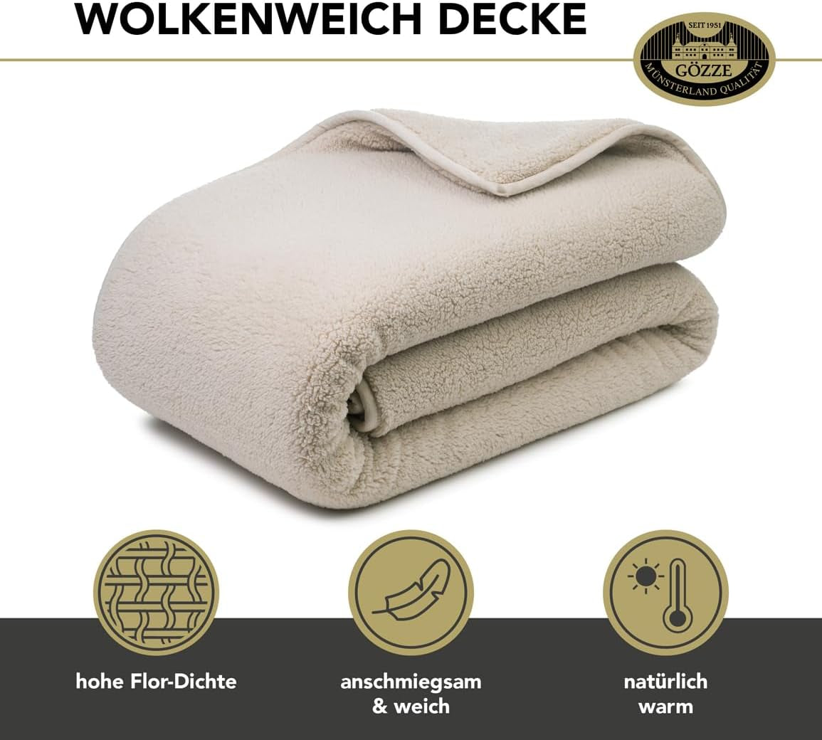 Gözze - Couverture doudou douce Nuage, imitation peau de mouton, 100% polyester (microfibre), 150 X 200 Cm - Couettes et couettes Camel Naty Shop